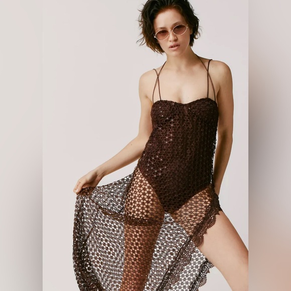 FREE PEOPLE X INTIMATELY || Smoke & Mirrors Brown Bodysuit Slip. Sz. XS - Picture 4 of 16